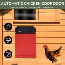 Incubators Automatic Chicken Coop Door Opener Battery Powered Light Sense Control Waterproof Pet Flap Accessories Upgrade ABS House Gate 230706