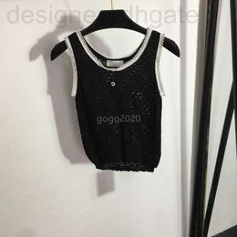 Women's T-Shirt designer 23SS Women Designer Tee Mesh Knits T shirts Tops With Piping Neck Embroidered Letter Girls Crop Runway Brand Stretch Sleeveless