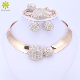 Necklaces Jewellery Sets for Women Gold Colour Wedding Party Bridal Accessories Necklace Earrings Set Fashion Crystal Pendant Costume