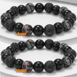 Charm Bracelets Obsidian Beads Bracelet Natural Stone Stretch For Women Men Mix Lava Snowflake Beaded Yoga Jewellery Gift