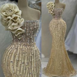 Aso Ebi Gold Mermaid Prom Dress Pearls Crystals Evening Formal Party Second Reception Birthday Bridesmaid Engagement Gowns Dresses Robe De Soiree Zj690 407