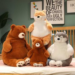 Stuffed Plush Animals Stuffed Lazy Bear Doll Soft Brown Bear Plush Toy Panda Duck Shiba Inu Dog Tiger Animal Toys Baby Sleep Pillow Kids Girl Gift L230707