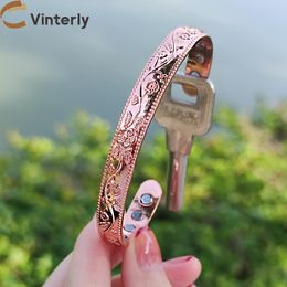 Bangle Solid Copper Bracelets for Women Adjustable Cuff Flower Copper Magnetic Bracelet Arthritis Health Energy Bracelet Female