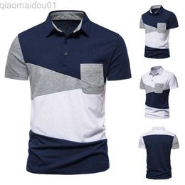 Men's T-Shirts Summer New Men's Short-sleeved Polo Shirt Fashion Color Contrast Pocket European Size Lapel T-shirt L230707