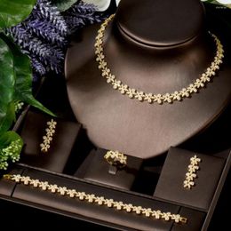 Necklace Earrings Set HIBRIDE 4pcs Full Cubic Zirconia Bracelet Adjustable Ring Earring Sets For Women Nigeria Wedding Bridal N-1550