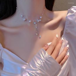 Pendant Necklaces Dream Korean Fashion Elegant Pearl Bead Necklace Women's Fishline Shiny Rhinestone Jewelry Gift