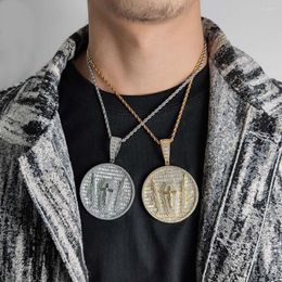 Pendant Necklaces Fashion Hip Hop Jewelry Iced Out Brass Full 3A CZ Diamond Cross With Gun Big For Men