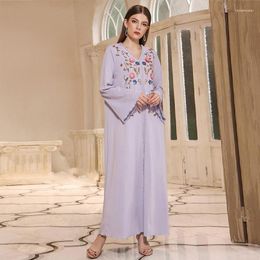 Ethnic Clothing Muslim 2023 Autumn Middle East Abaya Fashion V-neck Embroidery Dress Robe Real Time Model