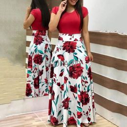 Casual Dresses Plus Size Summer Robe Elegant Ladies Party Long Maxi Dress Women Short Sleeve Floral Print For