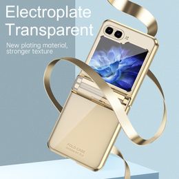 Luxury Plating Clear Vogue for Samsung Galaxy Folding Z Flip3 Flip4 Flip5 5G Slim Stylish Full Protective Soft Bumper Transparent Fold Shell with Hinge Protection