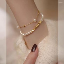 Link Bracelets French Retro Style Pearl Square Female Niche Design Luxury Temperament High-grade Stacked Jewellery 2023