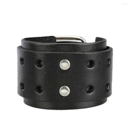 Charm Bracelets Men Cowboy Alloy Double Buckles Wide Adjustable Punk Large Leather Bracelet