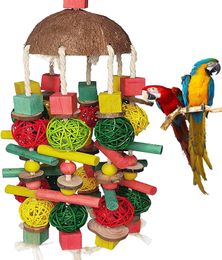 Bird Parrot Toys Multicolored Wooden Blocks Bird Chewing Toy Parrot Cage Bite Toy for Macaws Cokatoos African Grey and Large Medium Parrot Birds