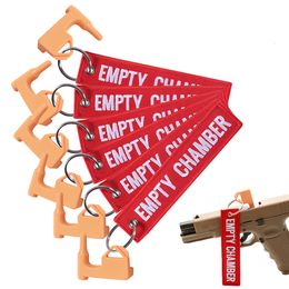 Other Retail Supplies 6Pcs Empty Chamber Key Chains Aviation Safety Tag Indicator Red Double Sided Letter Embroidered Fobs Flags Loop Chain 230706