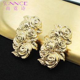 Pants Rose Bouquet Long Earrings for Women Vintage Gold Colour Aretes De Mujer Wedding Bohemian African Jewellery