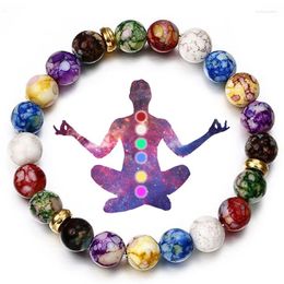 Strand 7 Chakra Reiki Healing Stone Bracelet Yoga Balance Energy Imitate Volcanic Beads Jewelry Handmade DIY