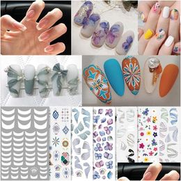 Stickers Decals French Retro 3D Nail Art Embossed Flower Ribbon Adhesive Nails Charm Manicure Decorations Diy Accessories Drop Del Dh0Gj