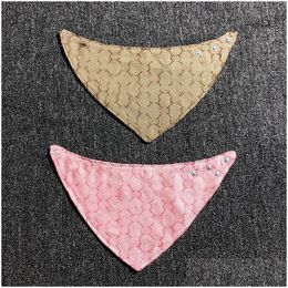 Dog Apparel Brand Letters Embroidery Pet Saliva Towels Luxury Bandanas 3 Colours Personality Charm Teddy Bldog Dh0Wu