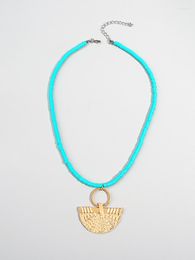 Pendant Necklaces AENSOA Bohemian Teal Polymer Clay Beads For Women Handmade Rattan Knit Geometric Choker Necklace Jewelry 2023