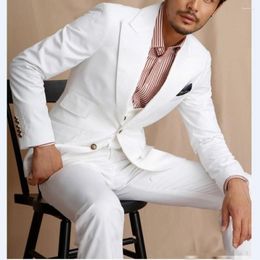 Men's Suits Arrival Groomsmen White Groom Tuxedos Peak Lapel Men Wedding Man 3 Pieces ( Jacket Pants Vest Tie ) C830