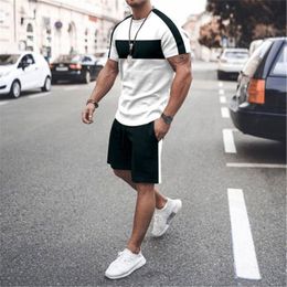 Men's Tracksuits Mens T shirts Sets Solid Colour Patchwork Short Tracksuits Men Summer Man Short Outfits 2 Piece Oversized T shirt Shorts Set Suit 230707