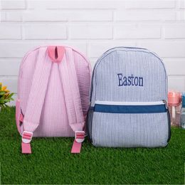 Evening Bags Striped Seersucker Backpack Children Cute Monogrammed Toddler School Kids Preschool Book Bag Large Capacity Baby Diaper 230707