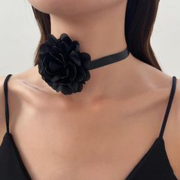 Choker Classic Black Big Flower Necklaces Adjustable Ribbon Collar Sexy Camellia For Women Girls Trendy Dinner Party Jewellery