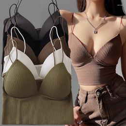Women's Tanks Ladies Crop Top Camisole Slim Fit Sexy Stretch Push Up Bra With Chest Pads Cropped Navel Short Tube V-Neck Tops
