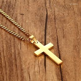 Pendant Necklaces Fashion Male Cross Necklace Color Gold Blue Stainless Steel Simple Jesus Jewelry For Men