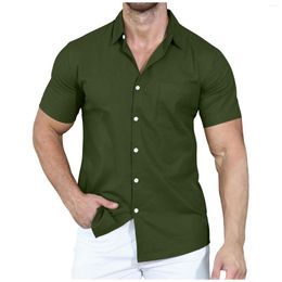 Men's Casual Shirts Vintage For Men Classic Regular Fit Button Down Shirt Short Sleeve Solid Colour Dress M-xxl Blouse