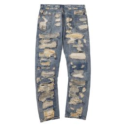 22SS Heavy Washed Jeans Destroys Denim Pants Men Women Heavy Fabric Trousers Fashion2576