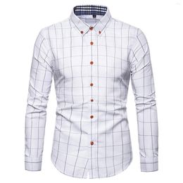 Men's T Shirts Fashion Long Sleeve Plaid Button Down Social Dress Shirt European American Style Tops Slim Fit Business