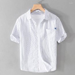 Men's Casual Shirts Designer Short-sleeved Striped Pure Cotton Brand For Men Fashion Comfortable Tops Clothing Camisa Masculina