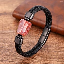 Charm Bracelets Drop Multilayer Weaving Genuine Leather Men Women Geometric Natural Stone Crystal Jewellery Item