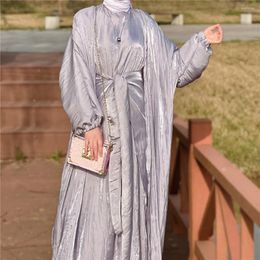 Ethnic Clothing 4pcs Kaftan Abaya Satin Dubai Turkey Islam Arab Muslim Sets Robe Longue Kimono Ensemble Femme Musulmane Abayas For Women