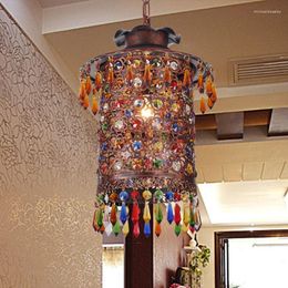 Pendant Lamps Turkish Bohemia Mediterranean Restaurant Bedroom Lamp Retro Multicolor Bronze Wrought Iron A229 Lustre Pendente