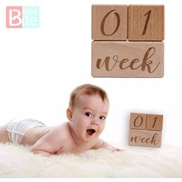 accessories 3pcs/set Handmade Baby Milestone Cards Square Engraved Wood Infants Bathing Gifts Newborn Photography Calendar Photo Accessories