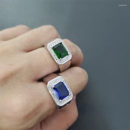 Cluster Rings Solitaire Male 5ct Lab Emerald Sapphire Ring 925 Sterling Silver Engagement Wedding Band For Men Moissanite Party Jewelry