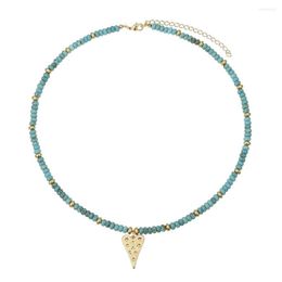 Choker MloveAcc 2023 Simple Heart Pendant Turquoise Beads Necklace For Women Aesthetic Vintage Ladies Minimalist Jewellery