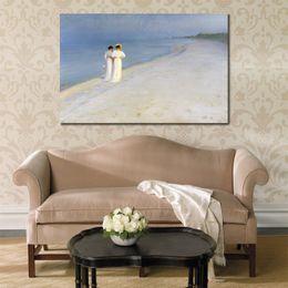 Landscape Portraits Canvas Art Summer Evening on Skagens Southern Beach Peder Severin Kroyer Painting Handcrafted Home Decor