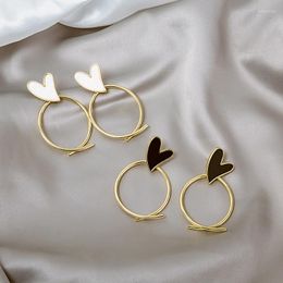 Stud Earrings Love Circle Simple Geometry Black White Heart-shaped Retro Exaggerated Fashion Metal Luxury Jewelry