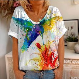 Womens TShirt Fashion hummingbird 3D Print Animal TShirt Women VNeck T Shirts Streetwear Female Tees Harajuku Y2k Sexy Girls Tops 230707