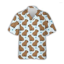 Men's Casual Shirts Kawaii Capybara Graphic For Men Clothing 3D Print Hawaiian Aloha Beach Shirt Short Sleeve Y2k Cute Kids Tops Lapel