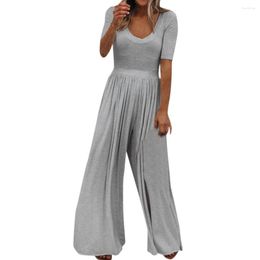 Casual Dresses Womens Short Sleeve Playsuit Ladies Loose Wide Leg Long Pants Jumpsuit Formal Occasion Evening Dress