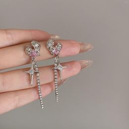 Dangle Earrings Love Cross Tetragrammaton Tassel Woman Zirconia Silver Colour Star Personalised Cold Wind Jewellery Gift