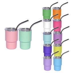 3oz Sublimation Shot Glass Cup 90ML Wine Tumbler Double Wall Stainless Steel Shot Glass Non Vacuum With Lid And Straw 12 Colours