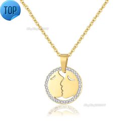 Kiss Couple Gift Pendant Jewelry Woman Jewellery Chain Steel Personalized Gold Plated Link Bling Necklace