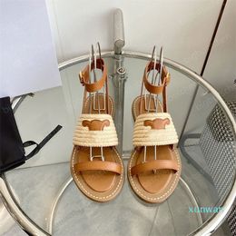 Luxury designer sandals woven sandals fashion flat platform open toe Roman sandals summer outdoor beach shoes print 35-41