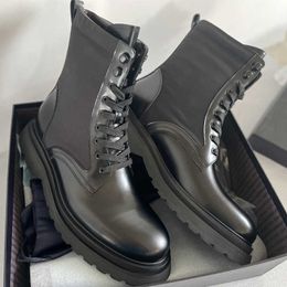 Men Shoes Designer Boots Leather Ankle Martin Combat Boots Luxury Platform Wedges Lace-up Round Toe Block Heels Flat Booties Autumn Winter Outdoor Trainers EU38-46