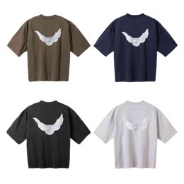 Designer Kanyes Classic Wests T Shirt Three Party Joint Peace Dove Summer Printed Washing Water Short Sleeves High Street Mens and Womens Yzys Tees